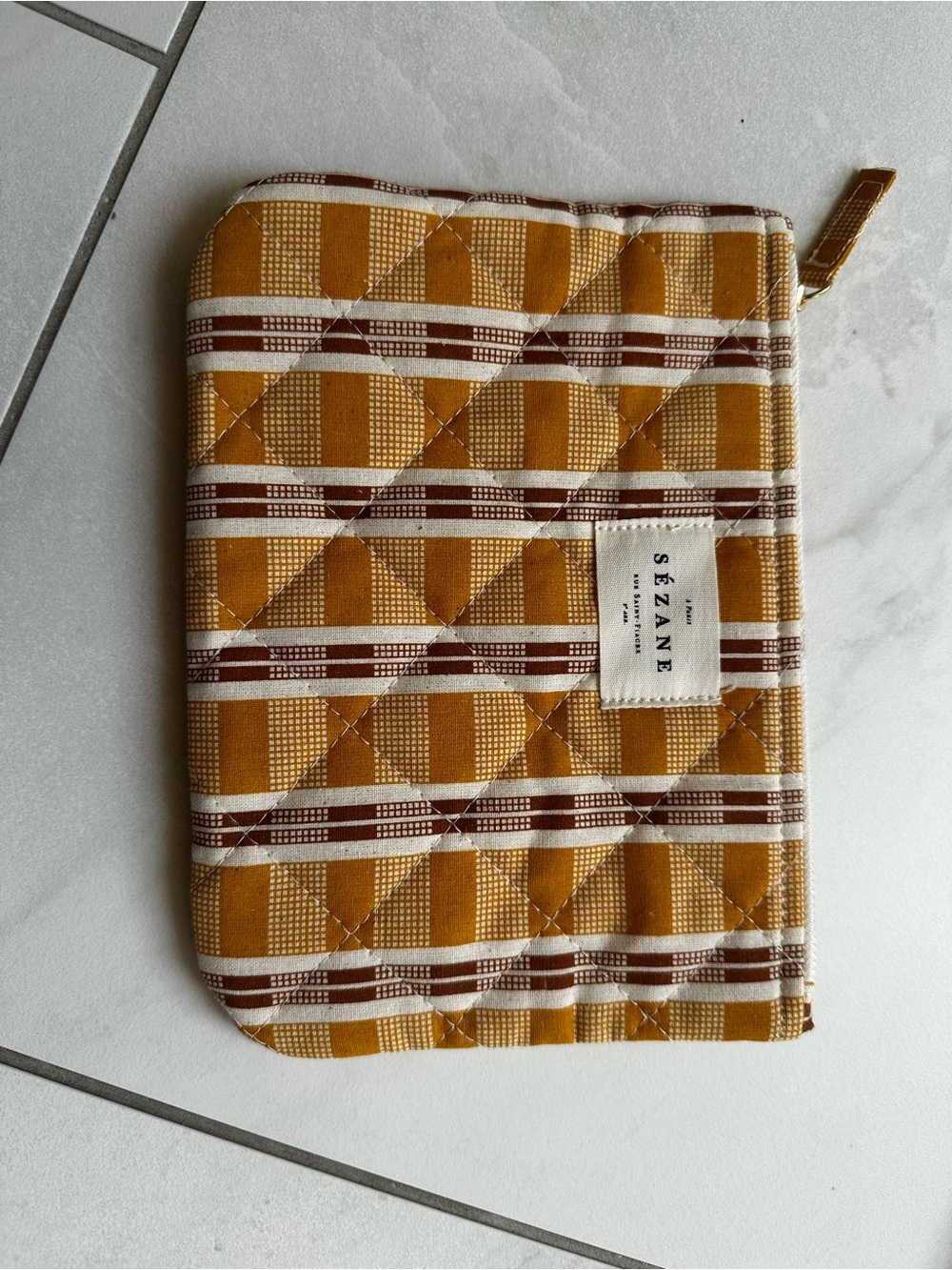 Sézane Quilted Mustard Plaid Pouch